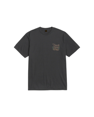 Dark Seas Lagoon pigment tee in dusty black with soft wash garment dyed fabric and signature artwork.