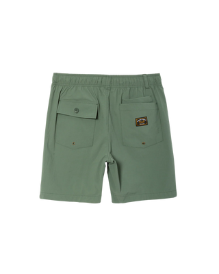 Dark Seas Warwick Camp Short in Green with patch pockets and drawcord waist.

