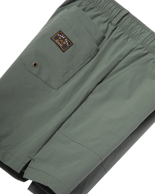 Dark Seas Warwick Camp Short in Green with patch pockets and drawcord waist.

