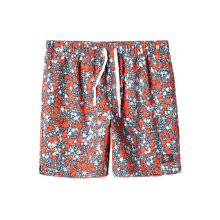 Floral patterned shorts with a drawstring on a white background
