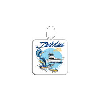 Decorative keychain with 'Dash Ideas' text and fish illustrations on a white background