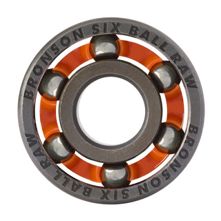 Bronson 6-Ball Raw bearings with shield-free design and tungsten coated races for maximum speed and durability.