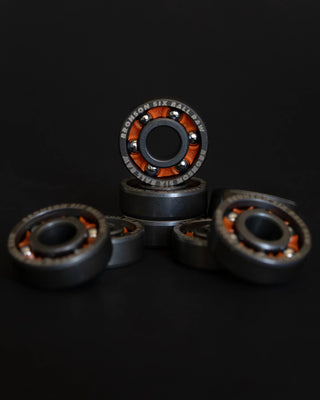 Bronson 6-Ball Raw bearings with shield-free design and tungsten coated races for maximum speed and durability.