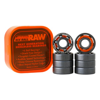 Bronson 6-Ball Raw bearings with shield-free design and tungsten coated races for maximum speed and durability.