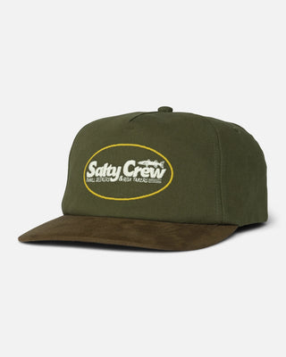 Salty Crew Fast Track Strapback in Four Leaf Clover with suede brim and embroidered front.