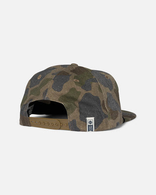 Camouflage-patterned cap on a light gray background