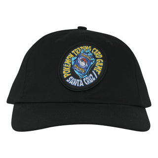 Santa Cruz Pokémon TCG Hand Snapback Unstructured Hat in black with a curved brim and front patch showing a blue hand holding a Pokémon card