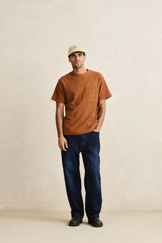 Rhythm Vintage Terry Tee in Tobacco, 100% cotton reverse terry construction washed for a soft hand feel with self-neck band and Rhythm trims in a relaxed beach-ready fit