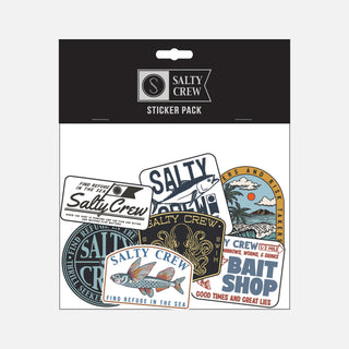 Assorted Salty Crew Spring ’26 sticker pack with multiple graphic designs and varied sizes for decorating gear and accessories.