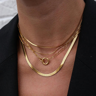 ALCO Everbound necklace in 18K gold-plated stainless steel with lobster clasp, 16 inch chain, and 2 inch extender.