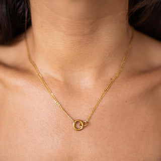 ALCO Everbound necklace in 18K gold-plated stainless steel with lobster clasp, 16 inch chain, and 2 inch extender.
