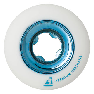 Ricta 54mm Chrome Core wheels in 99a with white urethane and teal core for fast, smooth skating.