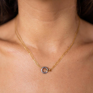 ALCO Everbound necklace in intermix finish with 18K gold-plated stainless steel, lobster clasp, 16 inch chain, and extender.