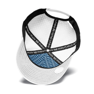 melin Odysea Stacked HYDRO Snapback Hat in White — hydrophobic crown panels, water repellant, floatable, antimicrobial, moisture-wicking lining, hidden besom pocket