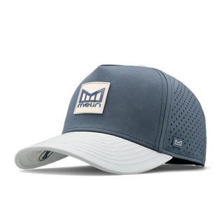 melin Odysea Stacked Hydro Hat in Clear Lake — hydrophobic crown panels, water repellant, floatable, and breathable with moisture-wicking lining and hidden besom pocket