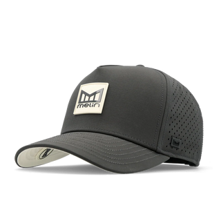 melin Odysea Stacked Hydro Hat in Faded Black — hydrophobic crown panels, water repellant, floatable, and breathable with moisture-wicking lining and hidden besom pocket
