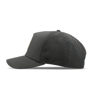 melin Odysea Stacked Hydro Hat in Faded Black — hydrophobic crown panels, water repellant, floatable, and breathable with moisture-wicking lining and hidden besom pocket