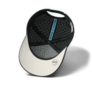 melin Odysea Stacked Hydro Hat in Faded Black — hydrophobic crown panels, water repellant, floatable, and breathable with moisture-wicking lining and hidden besom pocket