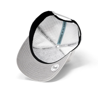 melin Odysea Stacked HYDRO Snapback Hat in Snow Camo — hydrophobic crown panels, water repellant, floatable, antimicrobial, moisture-wicking lining, hidden besom pocket