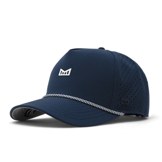 melin Odysea Rope Bulls Icon Hydro Hat in Navy — curved visor, high-crown trucker style with water-friendly, floatable HYDRO performance and moisture-wicking lining