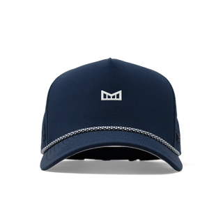 melin Odysea Rope Bulls Icon Hydro Hat in Navy — curved visor, high-crown trucker style with water-friendly, floatable HYDRO performance and moisture-wicking lining