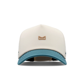 melin Odysea Rope Bulls Icon Hydro Hat in Riverwalk — curved visor, high-crown trucker style with water-friendly, floatable HYDRO performance and moisture-wicking lining