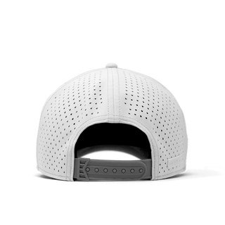 melin Odysea Rope Bulls Icon Hydro Hat in White/Grey with a white crown, grey curved visor and front logo, patterned rope trim, and perforated side panels.