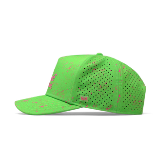 melin Odysea Neon Hydro Snapback Hat in Slime — water-friendly, floatable snapback with moisture-wicking lining and hidden besom pocket