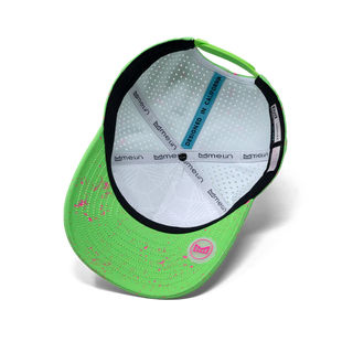 melin Odysea Neon Hydro Snapback Hat in Slime — water-friendly, floatable snapback with moisture-wicking lining and hidden besom pocket