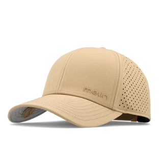 melin Compass Hydro Hat in Dark Khaki — wide curved visor, deeper fit ballcap with water-friendly, floatable HYDRO performance and moisture-wicking lining