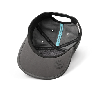 melin Eagle Hydro Hat in Heather Charcoal — unstructured crushable crown, Cloud Visor Core, coated HYDRO rear panel ventilation, moisture-wicking lining, and hidden besom pocket

