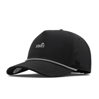 melin Odysea Rope Links Hydro Hat in Black — MagnaLink ball marker, 4-Way Stretch, Microperf panels, water repellent, antimicrobial, moisture-wicking, built for the golf course