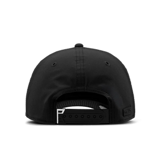 melin Odysea Rope Links Hydro Hat in Black — MagnaLink ball marker, 4-Way Stretch, Microperf panels, water repellent, antimicrobial, moisture-wicking, built for the golf course