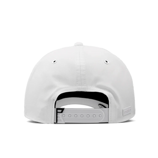 melin Odysea Rope Links Hydro Hat in White with perforated front panels, a small melin logo, rope trim, and a curved visor.