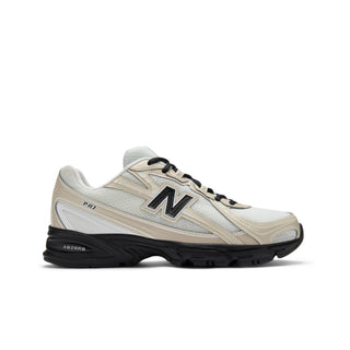 New Balance 740 sneakers in Timberwolf and White colorway with mesh and leather-look construction and ABZORB technology