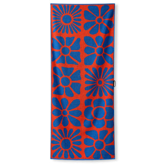 Nomadix Organic Cotton Beach Towel in Big Flowers Stellar Orange — plush, absorbent, Fair Trade Certified™, 100% organic cotton, 30" x 72.5"