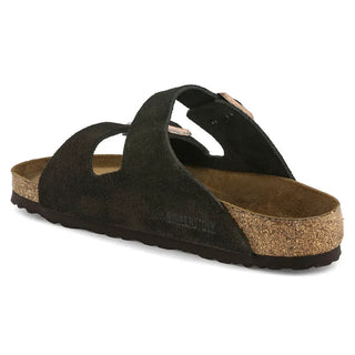Mocha Birkenstock Arizona sandals with soft footbed, suede upper, and adjustable straps.