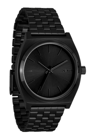 Nixon Time Teller All Black analog watch with stainless steel bracelet and minimalist black dial.