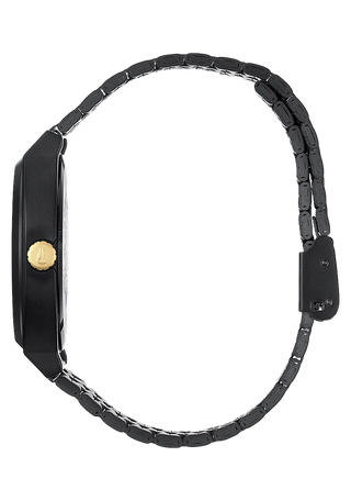 Nixon Time Teller Matte Black/Gold analog watch with black stainless steel bracelet and gold-tone dial accents.