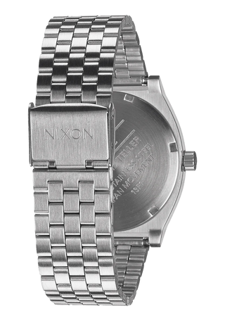 Nixon Time Teller Green Sunray analog watch with stainless steel bracelet and green sunray dial.