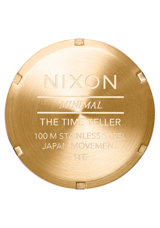 Nixon Time Teller Gold/Green Sunray analog watch with gold stainless steel bracelet and green sunray dial.