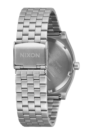 Nixon Time Teller Silver/Coral analog watch with stainless steel bracelet and vibrant coral dial.