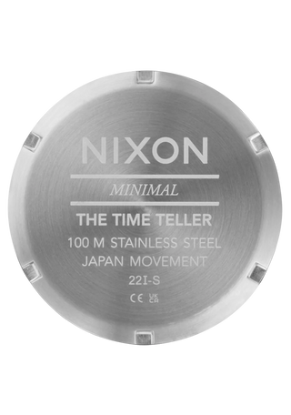 Nixon Time Teller Silver/Coral analog watch with stainless steel bracelet and vibrant coral dial.