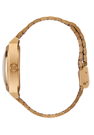 Nixon Time Teller 4th Dimension Gold/Vintage White watch with gold stainless steel bracelet and vintage white dial.