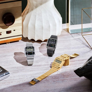 Casio A100WEGG-1AVT Vintage Black Watch, grey gun metallic finish, retro design, LED backlight, modern and elegant.