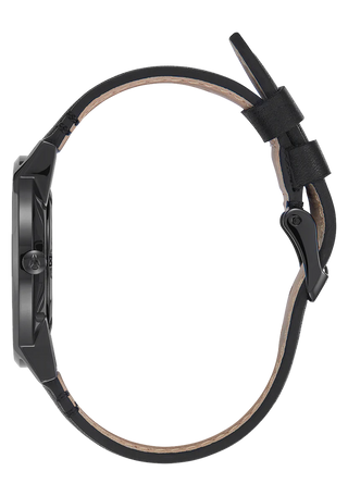 Nixon Porter Leather All Black analog watch with black leather strap and minimalist black dial.