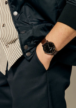 Nixon Porter Leather Chocolate/Dark Roast/Brown analog watch with brown leather strap and deep brown dial.