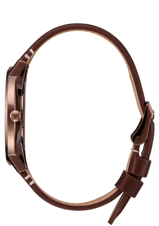 Nixon Porter Leather Chocolate/Dark Roast/Brown analog watch with brown leather strap and deep brown dial.