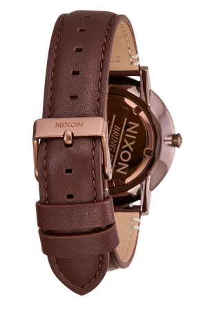 Nixon Porter Leather Chocolate/Dark Roast/Brown analog watch with brown leather strap and deep brown dial.