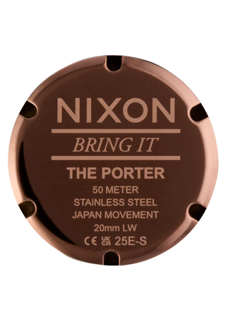 Nixon Porter Leather Chocolate/Dark Roast/Brown analog watch with brown leather strap and deep brown dial.
